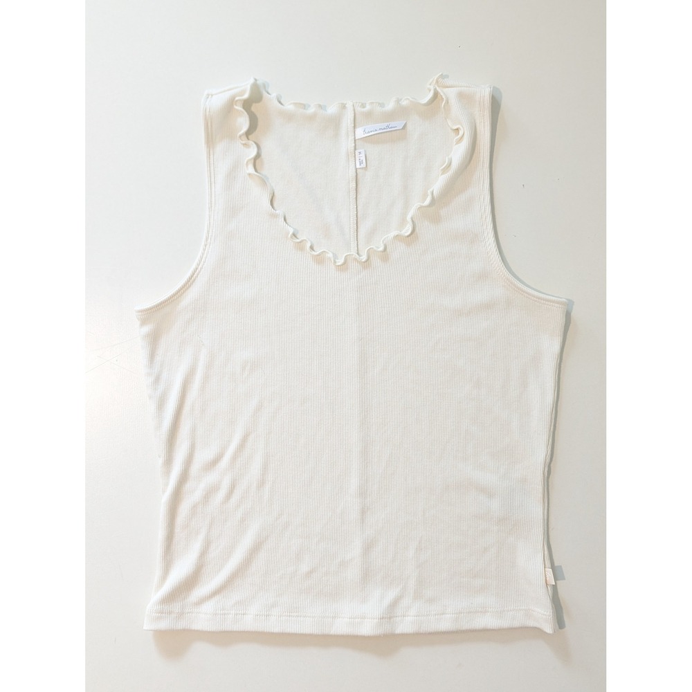 TravisMathew Womens Cream Ribbed Lettuce Edge Tank Top Sleeveless Shirt Size M